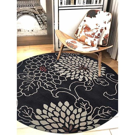 GLITZY RUGS 10 x 10 ft. Hand Tufted Wool Floral Round Area RugBlack UBSK00664T0002B13